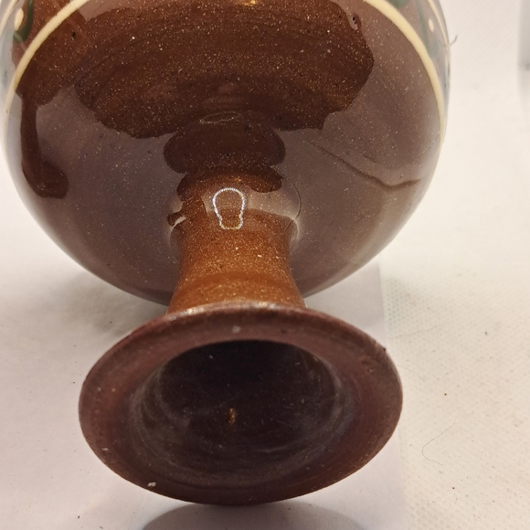 2 Redware Pottery Pedestal Bowl Compote Hand Painted Boho - Picture 4 of 7